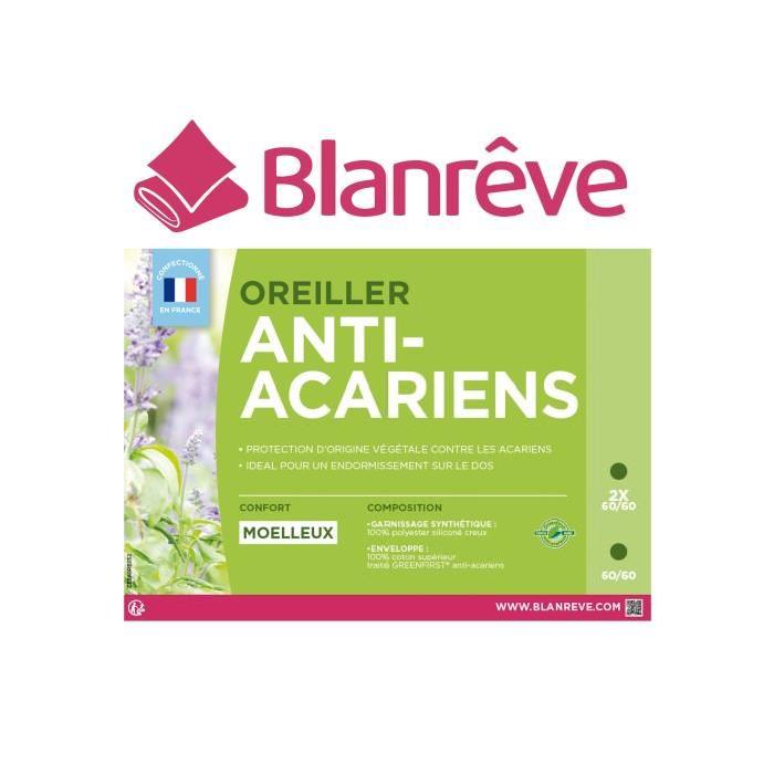 BLANREVE Oreiller GREENFIRST Anti Acariens 60x60 cm blanc