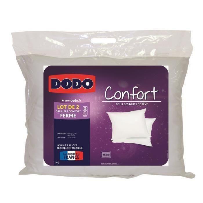 DODO Lot de 2 Oreillers 100% coton Confort 45x70 cm blanc