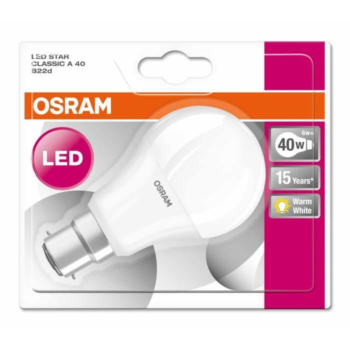 OSRAM Ampoule LED B22 6 W équivalent a 40 W blanc chaud