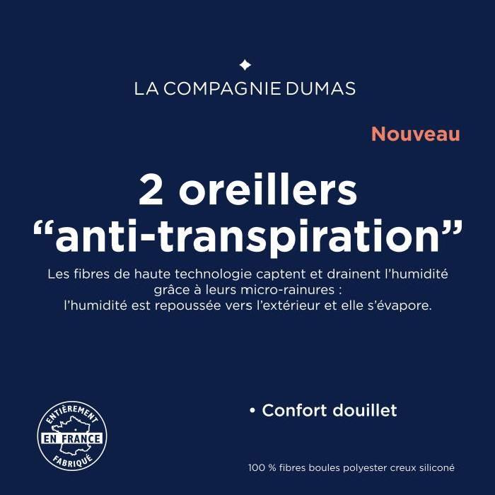 LA COMPAGNIE DUMAS Lot de 2 oreillers anti-transpiration - 60x60 cm