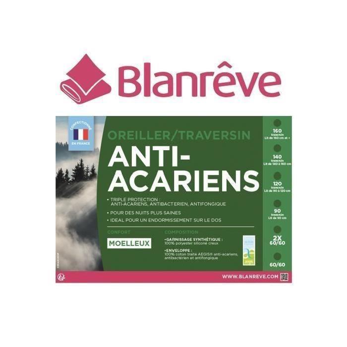 BLANREVE Lot de 2 oreillers anti-acariens 60 cm