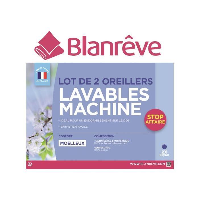 BLANREVE lot de 2 oreillers lavables machine 60x60