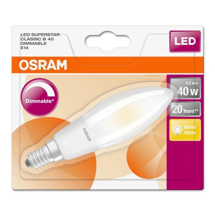 OSRAM Ampoule LED E14 flamme dépolie 5 W équivalent a 40 W blanc chaud dimmable variateur