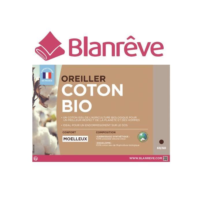 BLANREVE Oreiller 100% coton BIO 60x60