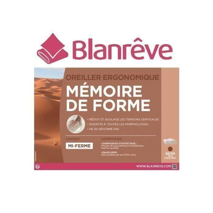 BLANREVE Oreiller Ergo a Mémoire de Forme 40x60
