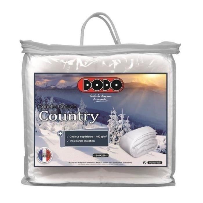 DODO Pack Country Couette chaude 240x260 cm + 2  oreillers 60x60cm blanc