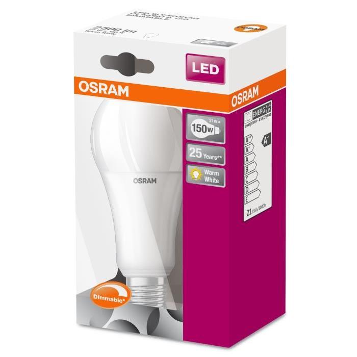 OSRAM Ampoule LED E27 standard dépolie 21 W équivalent a 150 W blanc chaud dimmable