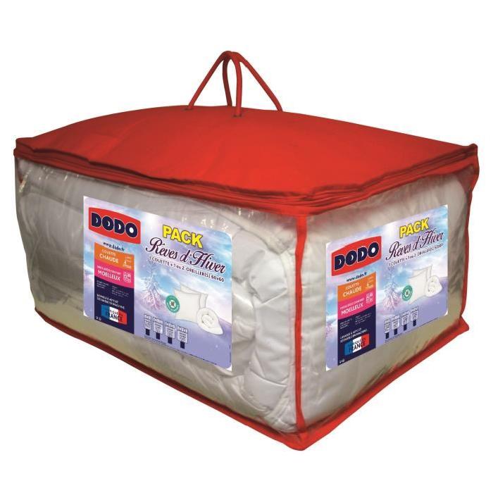 DODO Pack Anti-acariens Reves d'hiver - 1 couette 240x260 cm + 2 oreillers 60x60 cm blanc