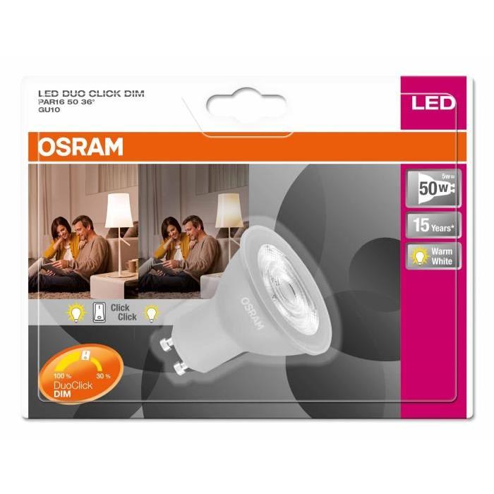 OSRAM Ampoule spot LED double click GU10 5 W équivalent a 50 W blanc chaud