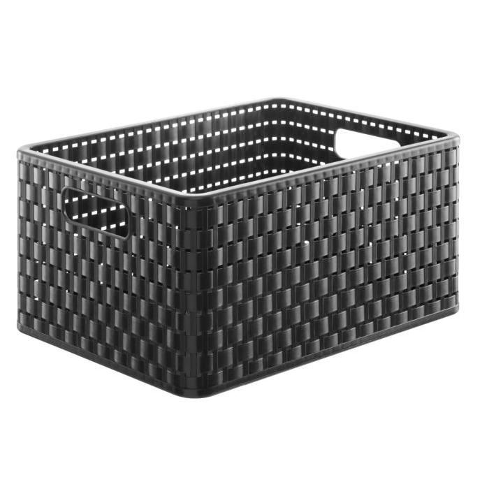 Panier Country - Effet rotin - Plastique - Noir - L 36,8 x l 27,8 x H 19,1 cm