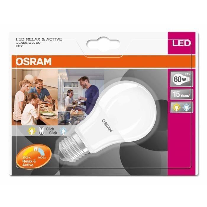 OSRAM Ampoule LED Active&Relax E27 8 W équivalent a 60 W blanc chaud