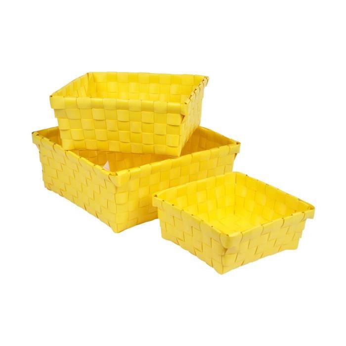 HOMEA Set de 3 paniers de rangement tréssés gris 14,5-18-21,5 cm jaune