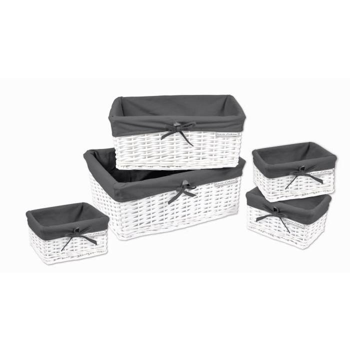 HOMEA Set de 5 paniers de rangement H13-18-20 cm blanc et anthracite