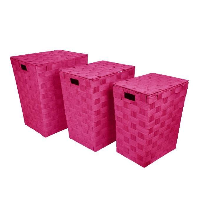 HOMEA Set de 3 coffres a linge avec couvercle H46-50-54cm fuchsia