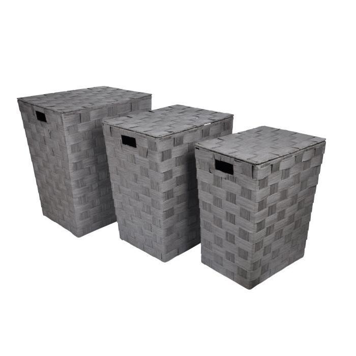 HOMEA Set de 3 coffres a linge avec couvercle H46-50-54cm anthracite