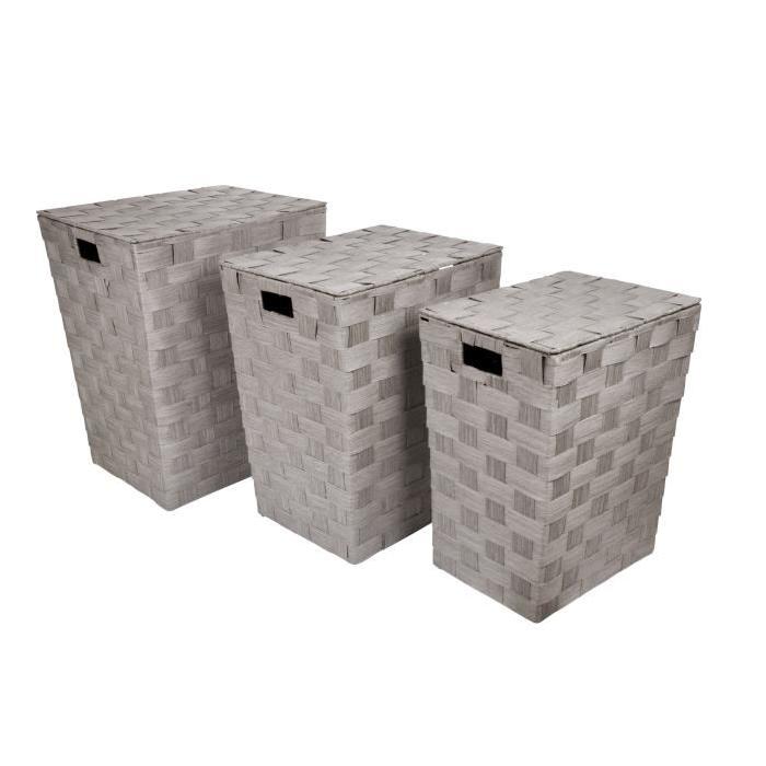 HOMEA Set de 3 coffres a linge avec couvercle H46-50-54cm taupe