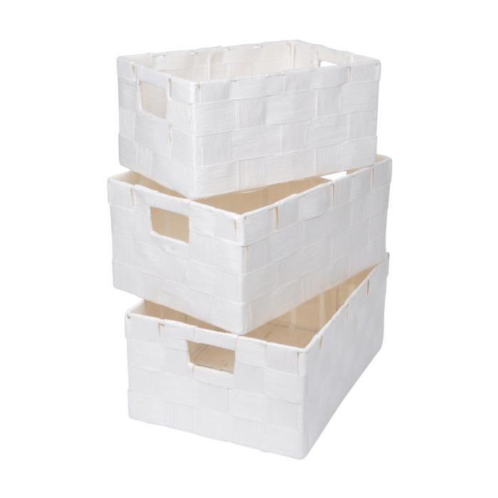 HOMEA Set de 3 paniers de rangement en papier L20-24-26cm blanc