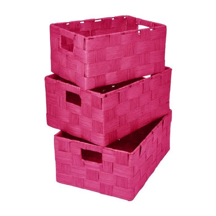 HOMEA Set de 3 paniers de rangement en papier L20-24-26cm fuchsia