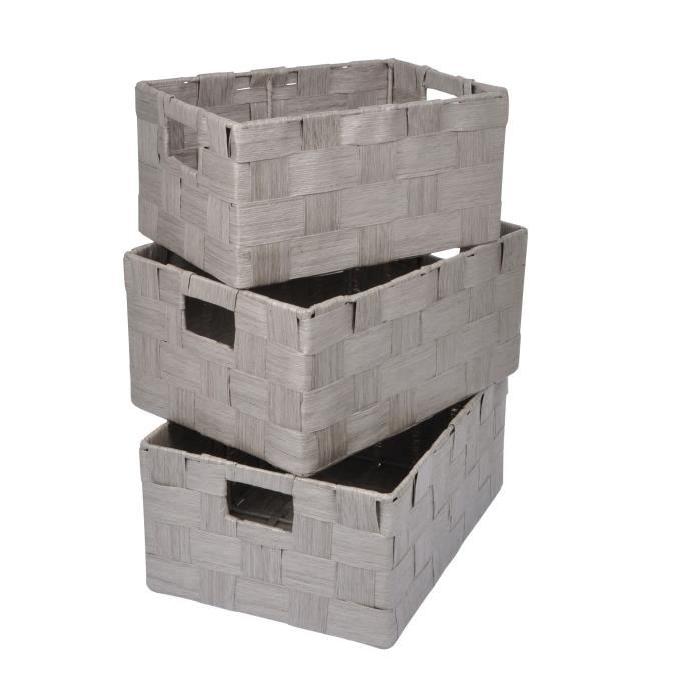 HOMEA Set de 3 paniers de rangement en papier L20-24-26cm taupe