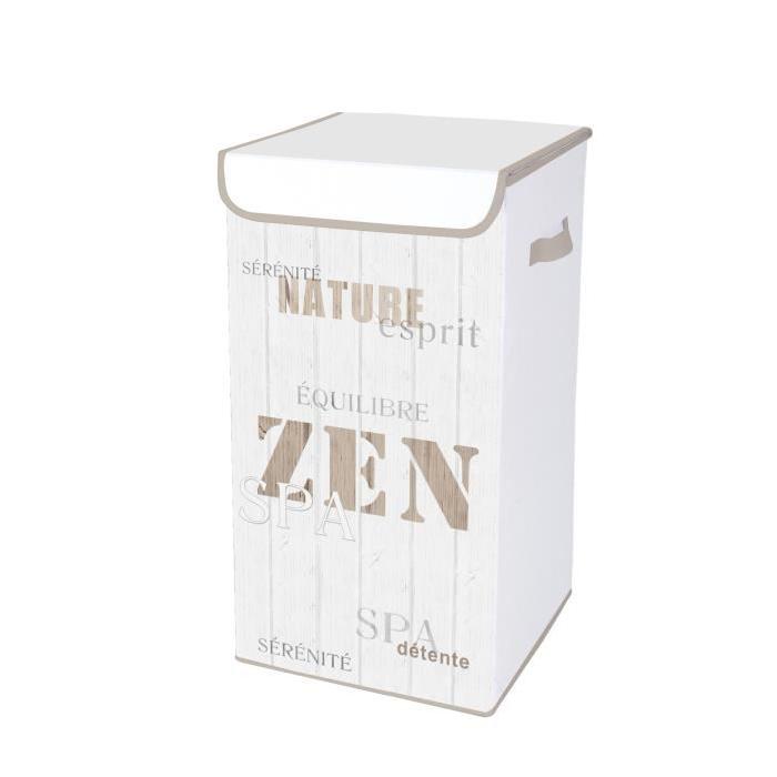 HOMEA Coffre a linge avec couvercle Zen Wood 30x30x60 cm blanc et beige