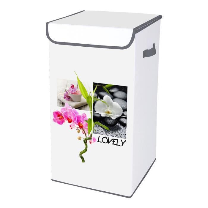 HOMEA Coffre a linge avec couvercle Lovely 30x30x60 cm blanc et multicolore