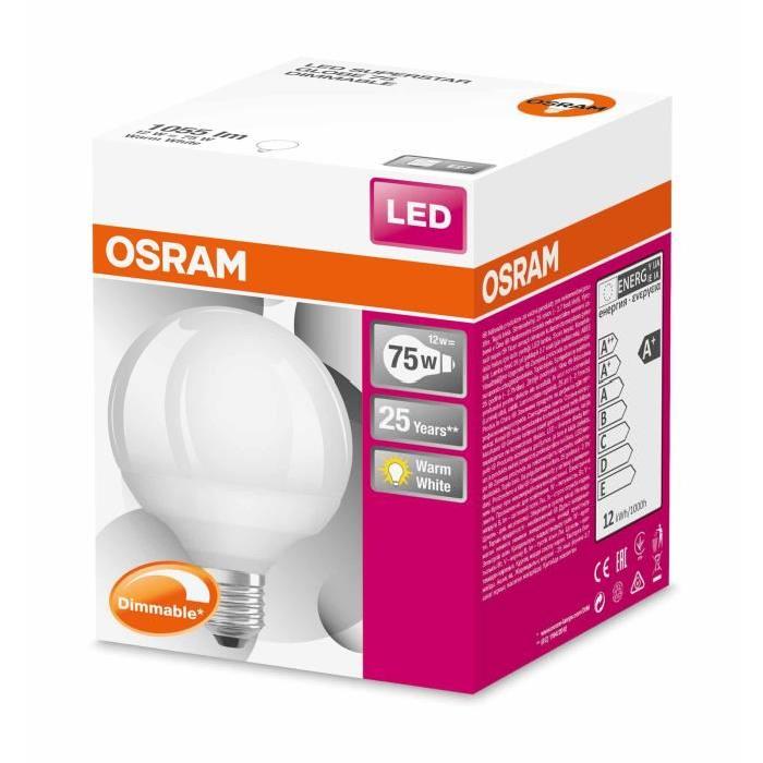 OSRAM Ampoule LED E27 12 W équivalent a 75 W blanc chaud dimmable variateur