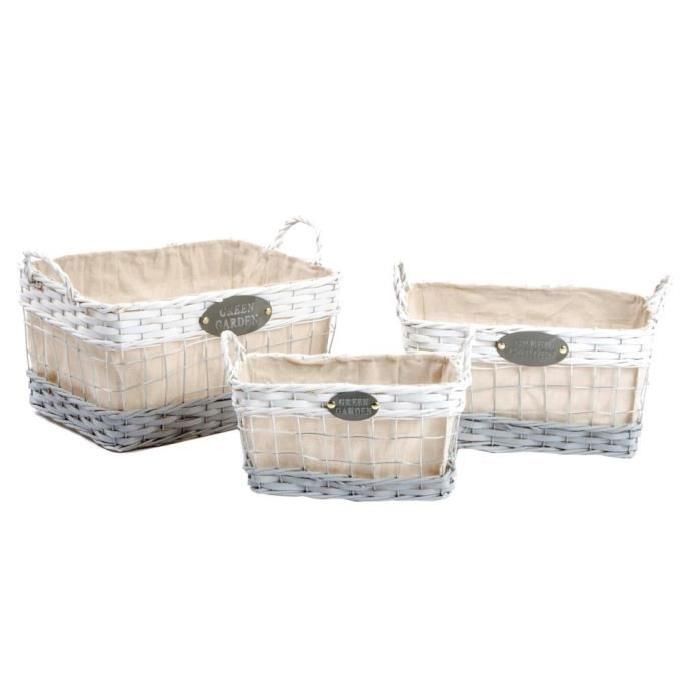 ITEM Lot de 3 Corbeilles Osier Métal - 43x32x22 cm