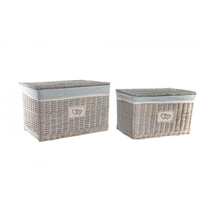 ITEM Lot de 2 Corbeilles Osier Tissu - 63x47x41 cm