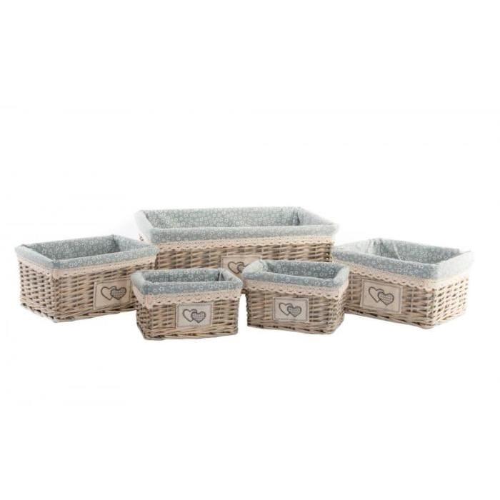 ITEM Lot de 5 Corbeilles Osier Tissu - 46x32x17 cm