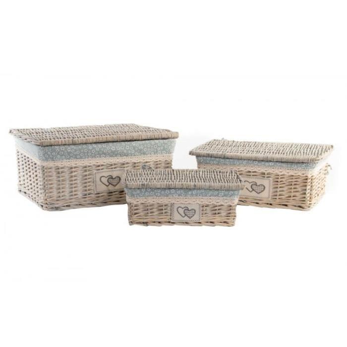 ITEM Lot de 3 Corbeilles Osier Tissu - 44x32x20 cm