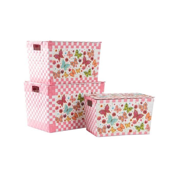 Lot de 3 corbeilles papillon - plastique et métal 39x27x26 cm