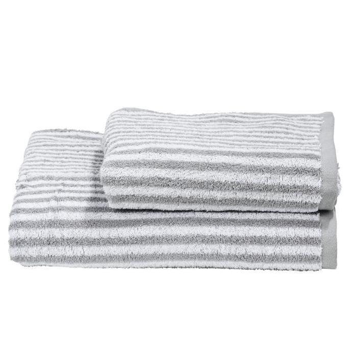 DONE Daily Shapes STRIPES 1 serviette de toilette + 1 drap douche - Argent et Blanc
