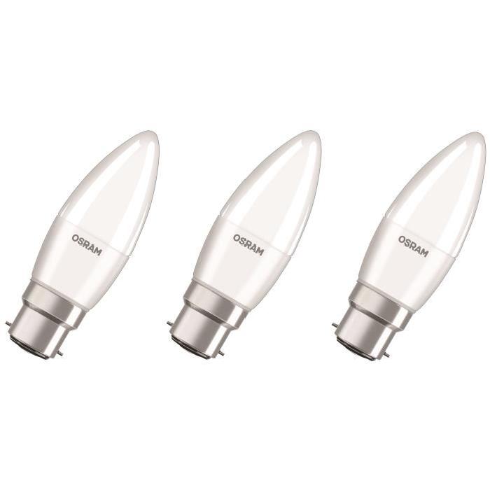 OSRAM Lot de 3 Ampoules LED B22 flamme dépolie 5,7 W équivalent a 40 W blanc chaud