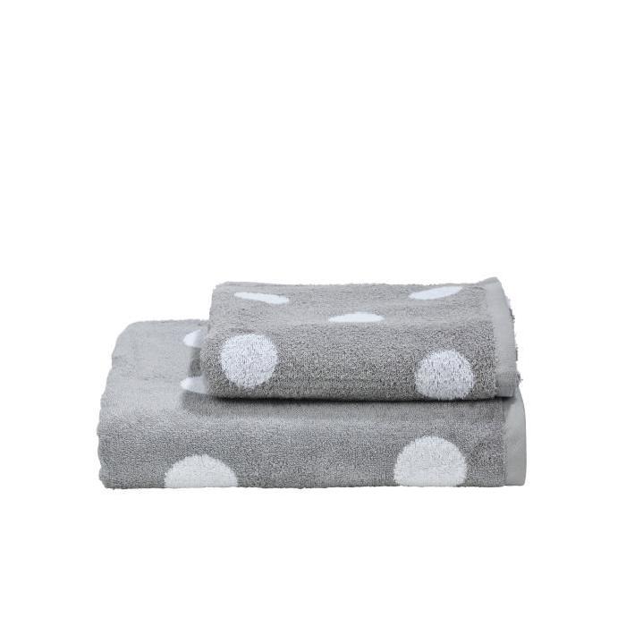 DONE Daily Shapes DOTS 1 serviette de toilette + 1 drap douche - Argent et Blanc