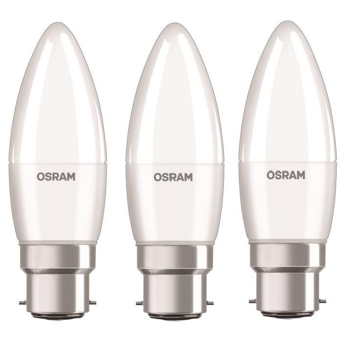 OSRAM Lot de 3 Ampoules LED B22 flamme dépolie 5,7 W équivalent a 40 W blanc chaud