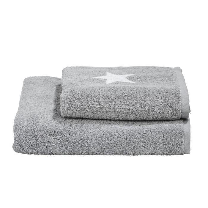 DONE Daily Shapes STARS 1 serviette de toilette + 1 drap douche - Argent et Blanc