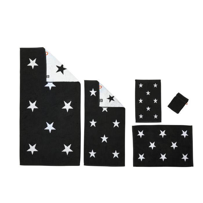 DONE Daily Shapes STARS 1 Serviette Invité + 1 Serviette de toilette + 1 Drap de douche + 1 Tapis de Bain + 1 Gant - Noir et