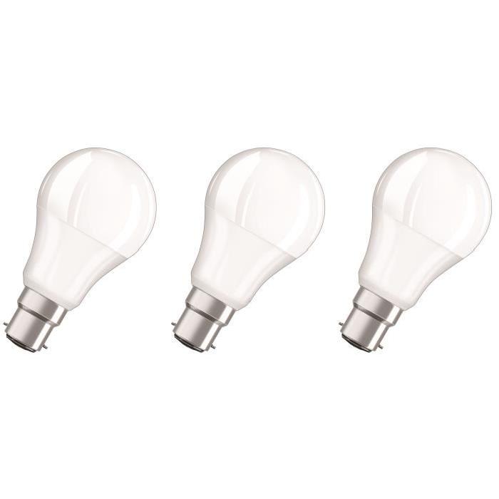 OSRAM Lot de 3 Ampoules LED B22 standard dépolie 9,5 W équivalent a 60 W blanc chaud