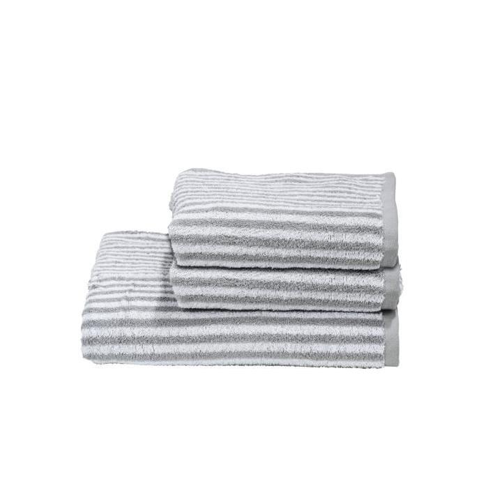 DONE Daily Shapes STRIPES 2 serviettes de toilette + 1 drap douche - Argent et Blanc