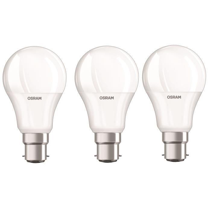 OSRAM Lot de 3 Ampoules LED B22 standard dépolie 9,5 W équivalent a 60 W blanc chaud