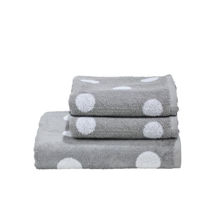 DONE Daily Shapes DOTS 2 serviettes de toilette + 1 drap douche - Argent et Blanc
