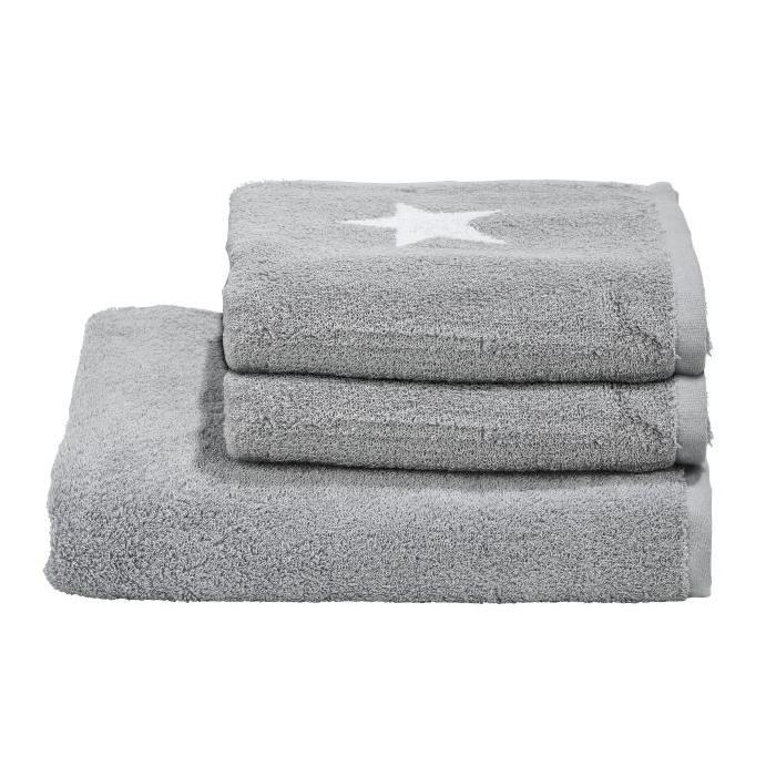 DONE Daily Shapes STARS 2 serviettes de toilette + 1 drap douche - Argent et Blanc