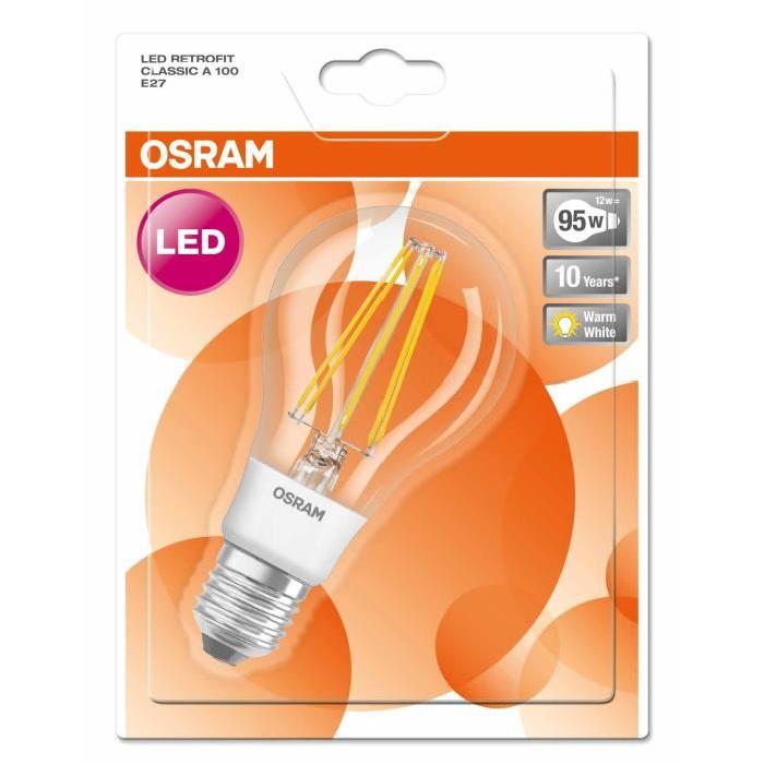 OSRAM Ampoule filament LED E27 12 W équivalent a 95 W blanc chaud