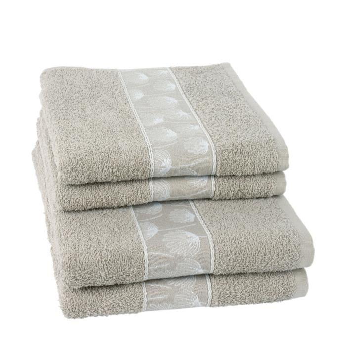 JULES CLARYSSE Lot de 2 serviettes + 2 draps de bain Daisy - Beige