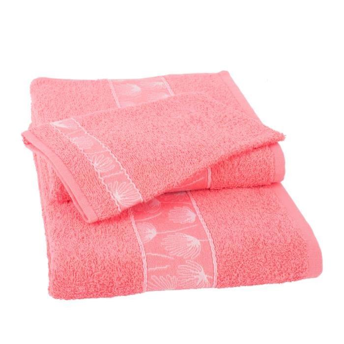 JULES CLARYSSE Lot de 1 serviette + 1 drap de bain + 1 gant de toilette Daisy - Rouge