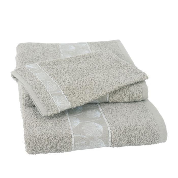 JULES CLARYSSE Lot de 1 serviette + 1 drap de bain + 1 gant de toilette Daisy - Beige