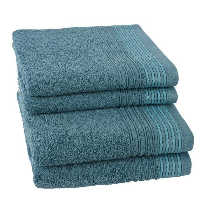 JULES CLARYSSE Lot de 2 serviettes + 2 draps de bain Carl - Bleu Pétrole