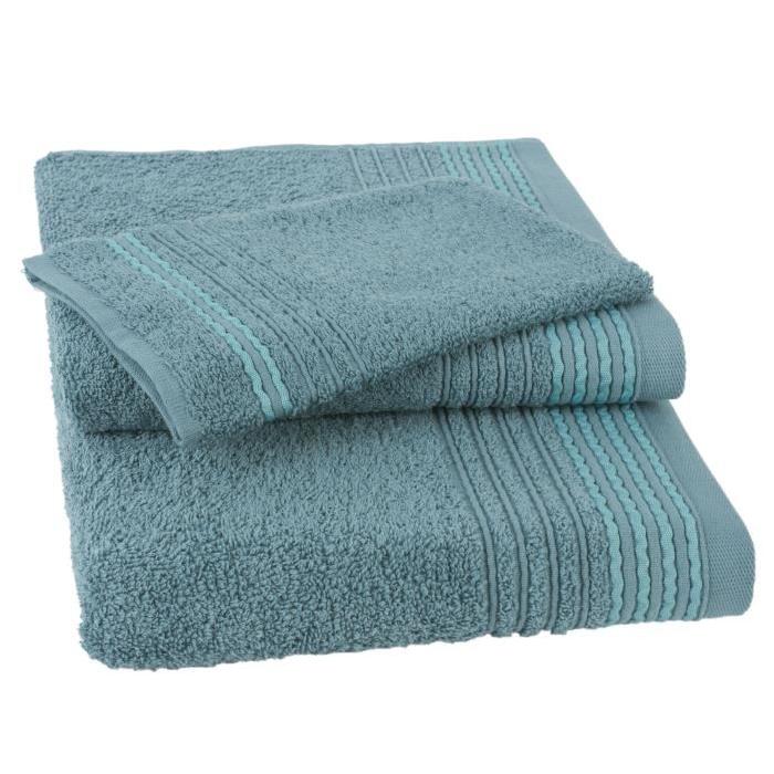 JULES CLARYSSE Lot de 1 serviette + 1 drap de bain + 1 gant de toilette Carl - Bleu Pétrole