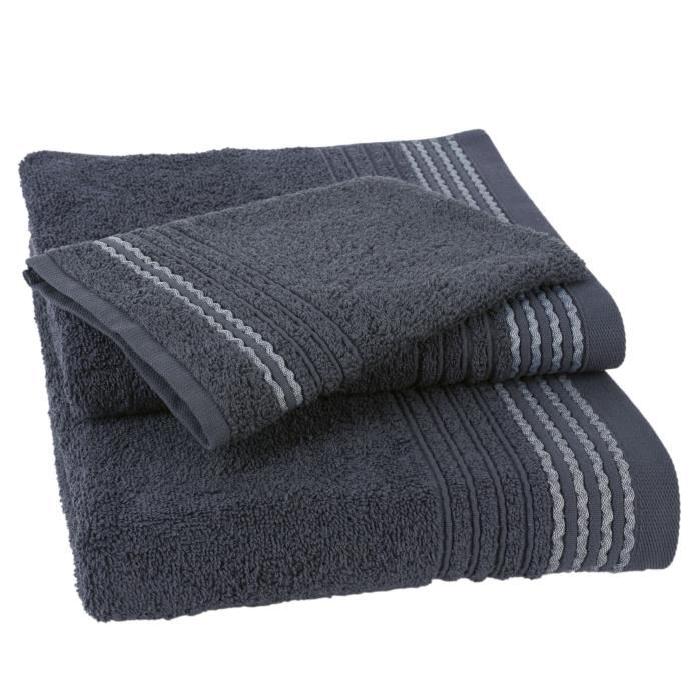 JULES CLARYSSE Lot de 1 serviette + 1 drap de bain + 1 gant de toilette Carl - Gris