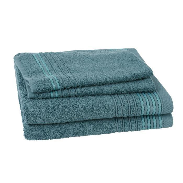 JULES CLARYSSE Lot de 2 serviettes  + 2 gants de toilette Carl - Bleu Pétrole